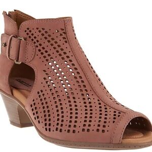 EARTH NUBUCK LEATHER “KERI” DUSTY ROSE PERFORATED PEEP TOE ANKLE BOOTIE …
